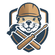 Logo Dein KI Handwerker – Biber mit Bauhelm, Hammer und Schraubendreher